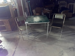 lot 121 image: old vintage card table with two chairs
