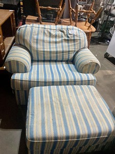 lot 127 image: flexsteel blue and yellow striped chair with ottoman