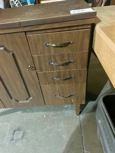 lot 128 image: old vintage sewing machine table with thread spools good condition
