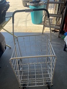 lot 147 image: Foldable White Rolling Basket  Cart.