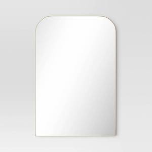 lot 21070 image: 24 x 36 Infinity Mantle Mirror Brass - Threshold Rust-Resistant, Wall Mount, Modern Decor - Retail $90