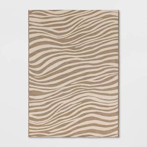lot 21076 image: 5x7 Wavy Lines Outdoor Outdoor Area Rug BeigeNatural Brown - Threshold - Retail $90