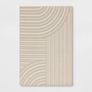 lot 21078 image: 311x55 Linear Geo Rectangular Indoor Outdoor Area Rug Tan - Room Essentials - Retail $35