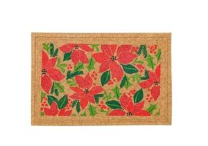 lot 21090 image: 1 Poinsettia Floral Coir Door Mat Red Green Natural 18x30 - Retail $30