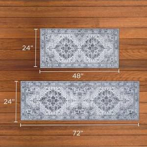 lot 21098 image: 2-Piece Runner Rug Set 24x48 and 24x72 Gray White Geometric Pattern - Retail $75