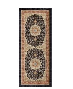 lot 21100 image: Patterned Runner Rug with Medallion Design Navy and Cream set - Retail $75