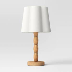 lot 21121 image: Turned Wood Table Lamp with Scalloped Shade - Room Essentials set of 2 - Retail $50