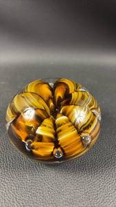 lot 13 image: Art Studio Amber Glass Decorative Sphere Sculptural Form Marked Joe St Clair on the Bottom