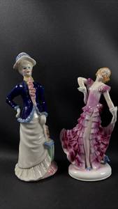 lot 29 image: Pair of Porcelain Figurines Female Figures Approximately 8 and 9 Inches tall