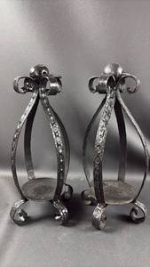 lot 31 image: Metal Scroll Pillars Candleholder Approximately 15 inches Tall and 5 inch Diameter  Set of 2 with Ball Top and Curl Feet
