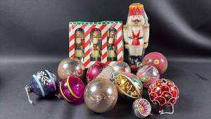 lot 90 image: Nutcracker Candles and Vintage Christmas Bulbs