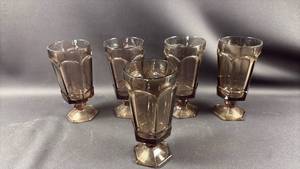 lot 96 image: 5)  Fostoria Virginia Smoky Brown Glasses