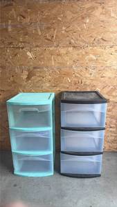 lot 100 image: 2 Plastic Storage Drawer Units 3-Drawer Organizer Turquoise & Black
