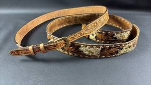 lot 126 image: Size 38 Vintage Leather Belts Including 1) Tony Lama