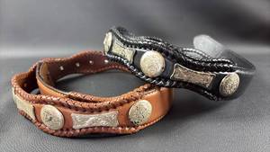 lot 132 image: Lot of 2 Tony Lama Western-Style Belts with Metal Concho Studs Size 36