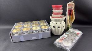 lot 136 image: Candle Lot-Votive and Tealight, Scented Wax and Faux Mercury Glass