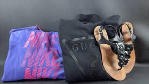 lot 149 image: Branded Clothing Lot- Coach Sandals Size 9 or 10, Guess Hoodie Medium and Nike Hoodie Size M