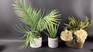 lot 158 image: Planters with Faux Greenery and Flowers