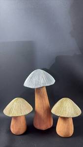 lot 161 image: Holiday Style in Gold and Silver Decorative Mushroom Figurines Set of 3 (some chips easy to hide)