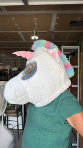 lot 174 image: Plush Unicorn Head Mask Costume White Multicolor Mane