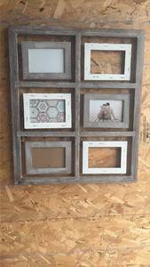 lot 189 image: 6-Opening Wall-Mount Picture Frame Display for 4x6 Photos Gray Wood Over All Dimensions 21 by 25 Inches