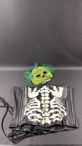 lot 234 image: Halloween Costume Items Skeleton Corset and Monster Half Mask with Faux Hair