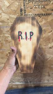lot 312 image: Wooden Coffin Box with R.I.P Design