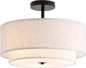 lot 8009 image: CALOKES 16 Double-Drum 3-Light Semi-Flush Ceiling Light with Fabric Shade