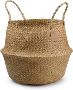 lot 8013 image: Seagrass Plant Basket with Handles, Wicker Storage Basket (14.1 x 13.8)