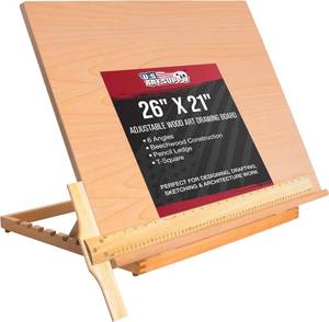 lot 8033 image: U.S. Art Supply X-Large 26 x 21 Wooden Drawing Board, Adjustable