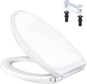 lot 8036 image: Universal Toilet Seat Elongated Soft-Close Cover, Oval Toilet Seat, White