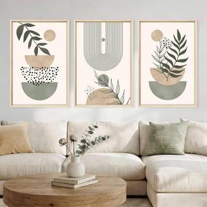 lot 8038 image: LHIUEM Sage Green Framed Canvas Wall Art - Geometric Line Leaf, 16x24x3