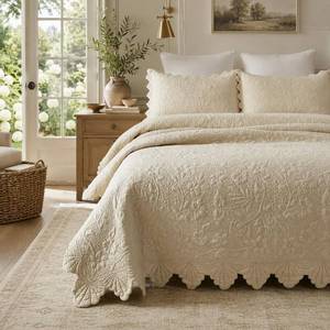 lot 8041 image: Brandream Full Size Quilt Set Cotton Beige Farmhouse Matelasse 3-Piece