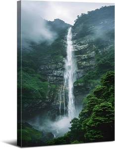 lot 8060 image: Waterfall Wall Art Nature Landscape Canvas Print 16x24 Living Room Decor