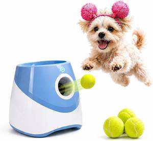 lot 8063 image: Automatic Dog Ball Launcher with 10-30 ft Throw, 6 Balls, Rechargeable, Blue  no charge cord or balls
