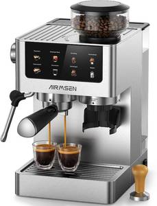lot 8069 image: AIRMSEN Espresso Machine with Burr Grinder, 20 Bar, Milk Frother, Stainless  Powers on