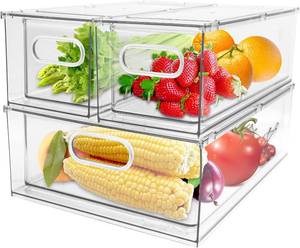 lot 8072 image: 4-Pack Fridge Organizer Bins with Pull-Out Drawers (2 Large  2 Small)