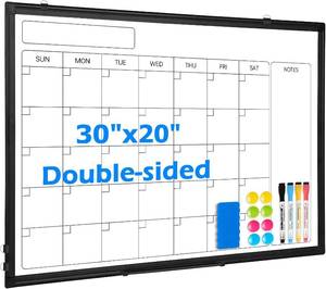 lot 8082 image: Whiteboard Calendar 30x20 Monthly Magnetic Dry Erase Board, Black