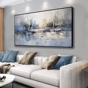 lot 8093 image: Abstract Wall Art Framed Artwork Blue Gray White Decor Modern Canvas, 24x48