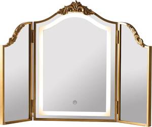 lot 8099 image: HSDDHOME Antique Gold Triple Fold Makeup Mirror with Tri-Color LED 31x23