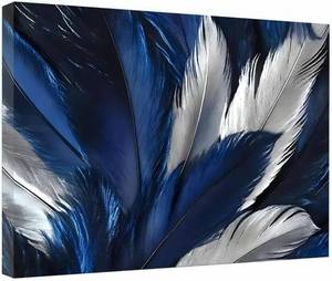 lot 8103 image: Mudket Blue and White Feather Canvas Art - Modern Abstract Framed 18 x 12