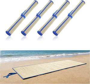 lot 8117 image: 4 Packs Straw Beach Mat - Non-Slip, Foldable with Handle for Camping