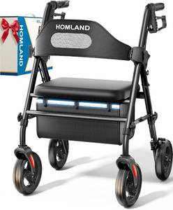 lot 8128 image: HOMLAND Foldable Rollator Walkers for Seniors with Seat, 16 Enlarged Seat
