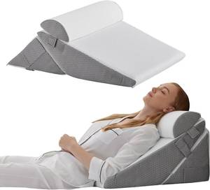 lot 8134 image: Bedluxe Wedge Pillow Set for After Surgery, Orthopedic Bed Wedge WhiteGrey