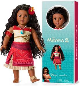 lot 8141 image: American Girl Moana Doll 18 in Curly Black Hair, Brown Eyes, Clip, Ages 6
