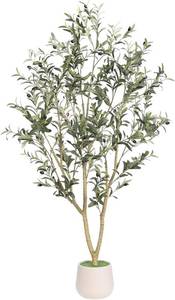 lot 8172 image: 5FT Artificial Olive Tree Indoor with Elegant White Planter