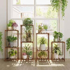 lot 8180 image: Bamworld Plant Stands Indoor 4 Sets Plant Shelves Outdoor