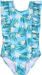 lot 8243 image: LIZENS Girls OnePiece Hawaiian Ruffle Swimsuit - Beachwear Bathing Suit Kids 4-5