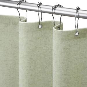 lot 8264 image: Linen Shower Curtain Flax Green Boho Farmhouse 72 W x 72 L