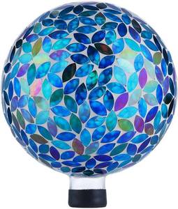 lot 8313 image: VOREEN Mosaic Glass Gazing Ball, 10 Handmade Reflective Garden Globe, Blue